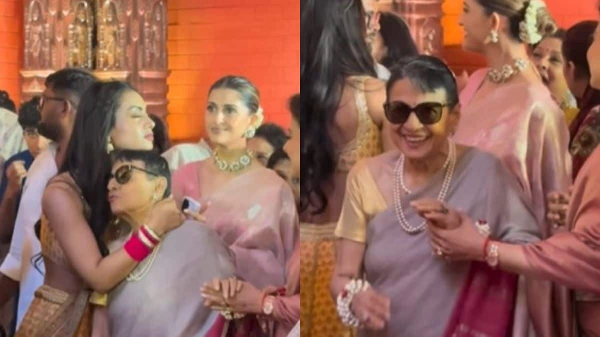 Nysa Shares Warm Hug with Nani Tanuja at Durga Puja Festivities