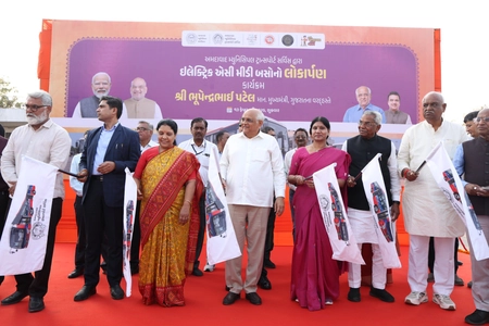Gujarat CM Launches 28 Electric Buses for AMTS