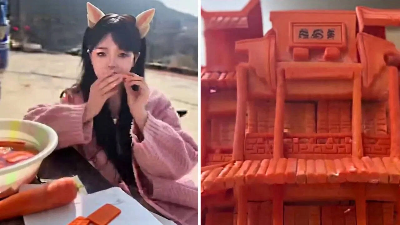 25-Year-Old Chinese Woman Carves Carrots with Her Teeth
