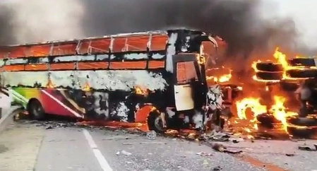 14 Killed in Andhra Pradesh Bus Fire After Tipper Truck Crash
