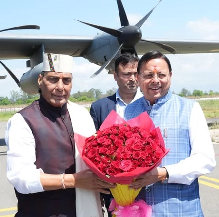 CM Dhami Welcomes Defense Minister Rajnath Singh in Haldwani