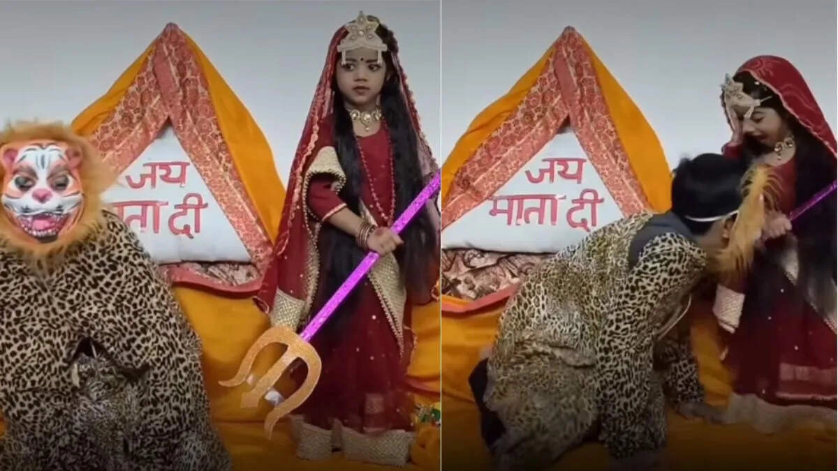 Video of Little 'Maa Durga' Goes Viral; Girl Scared by Lion's Roar