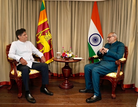 Vice President Radhakrishnan Meets Sajith Premadasa in Colombo
