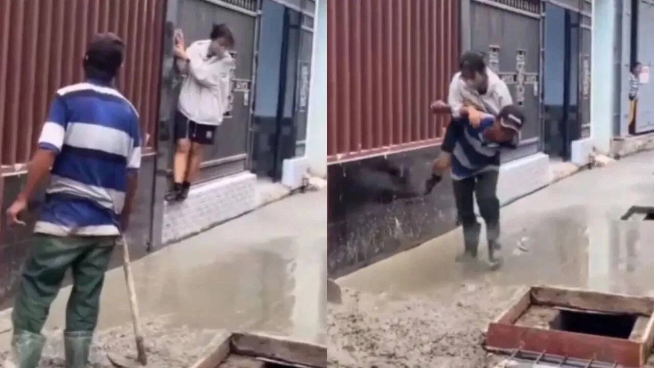 Worker Saves Girl from Wet Cement in Heartwarming Viral Video