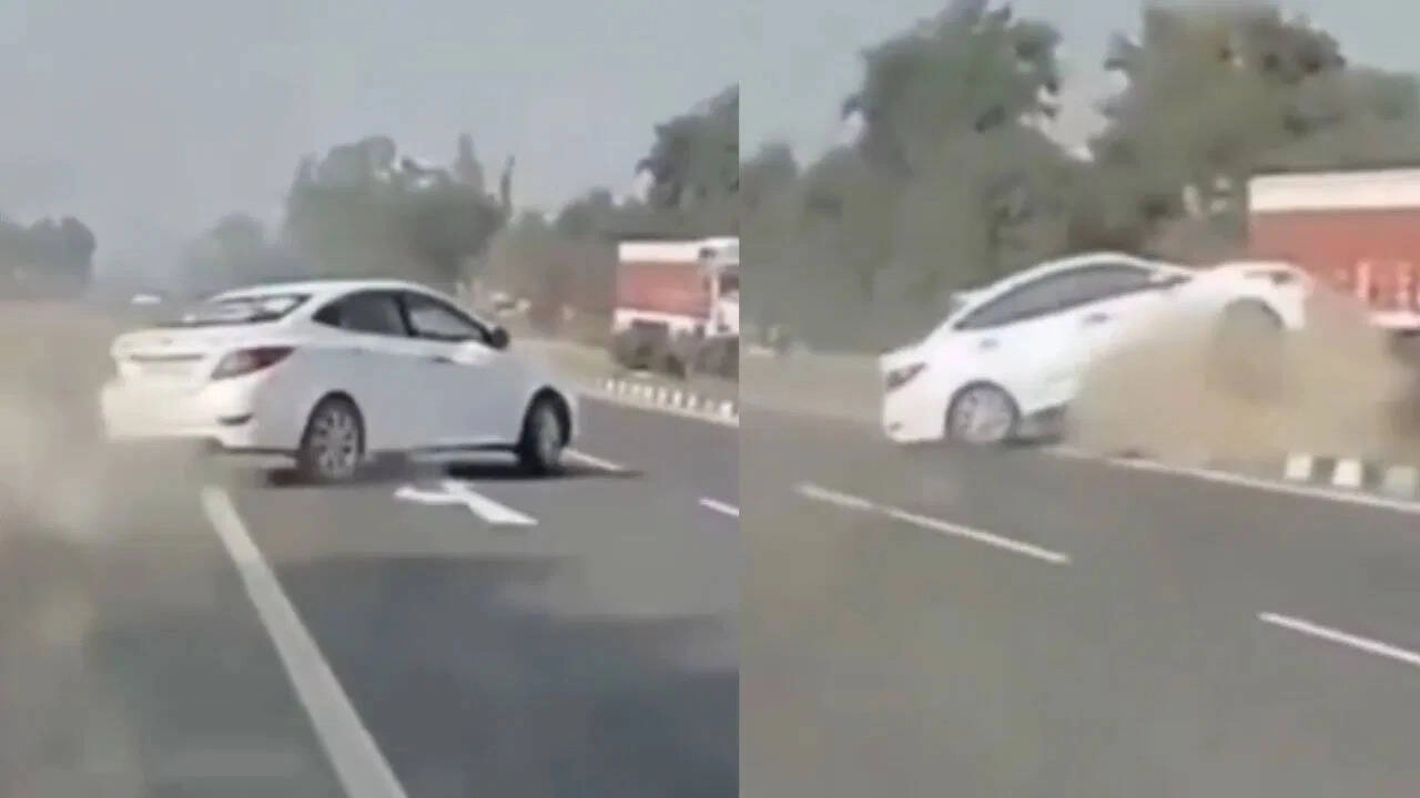 Accident on Rajasthan Highway: Car Loses Control Saving Cow