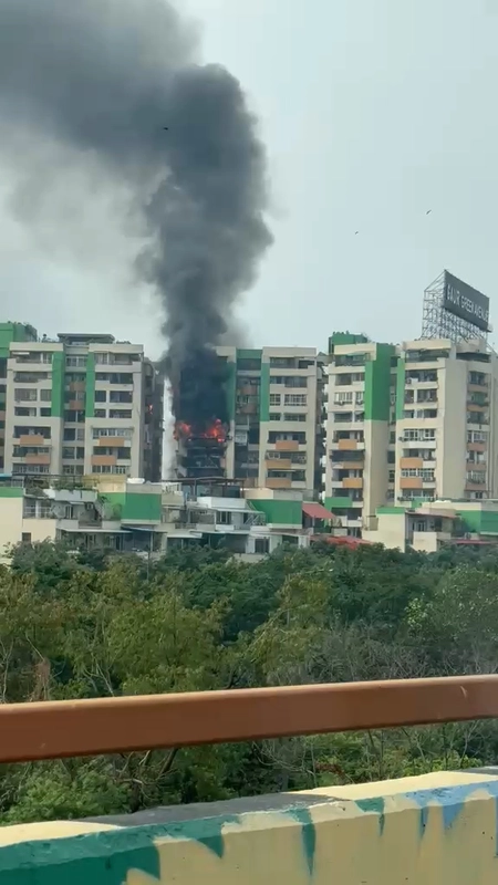 Massive Fire in Ghaziabad High-Rise Society Flat; Firefighters Respond