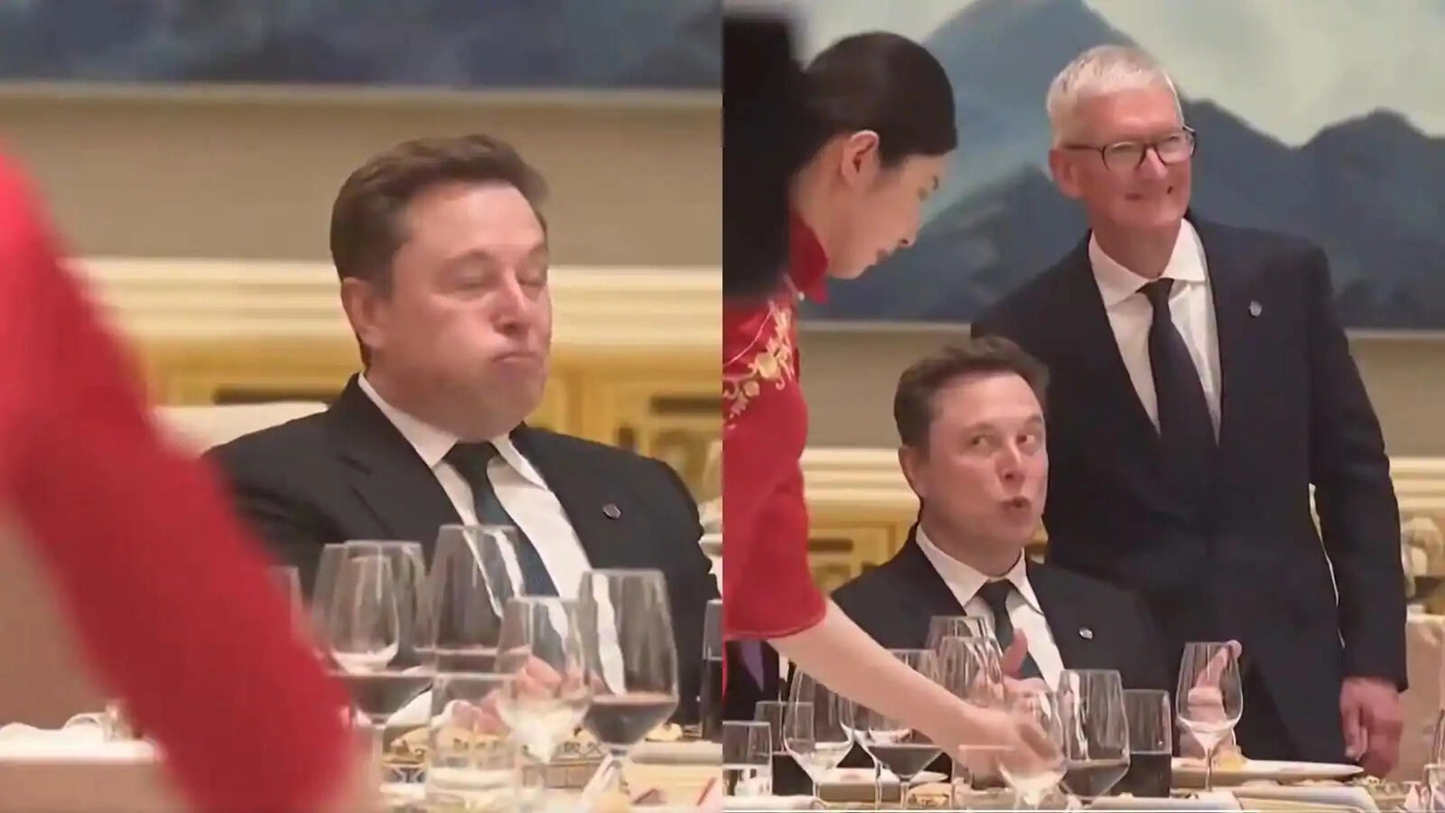 Elon Musk's Odd Expression with Tim Cook Goes Viral in China
