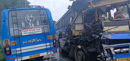Two Buses Collide in Thrissur; Driver Rescued in 30 Minutes
