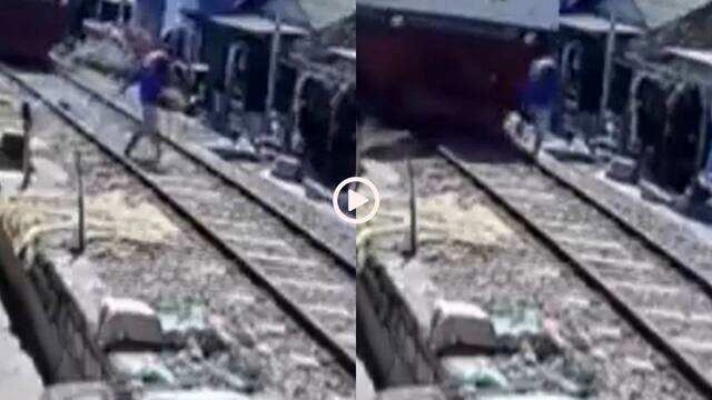 Viral Video: Man Falls After Train Collision
