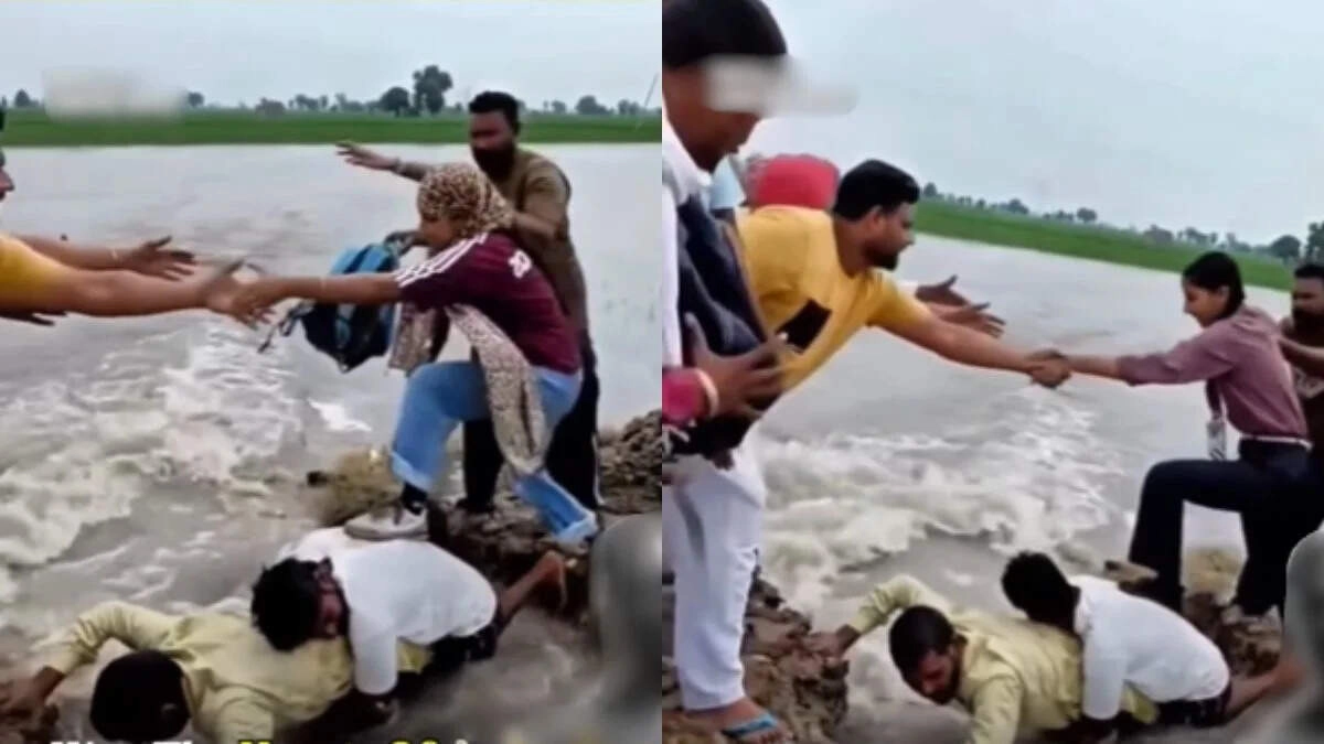 Young Men Risk Lives to Create Human Bridge for Students